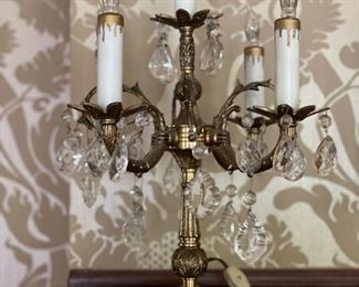 Pair of Brass and Crystal Candelabra lamps.