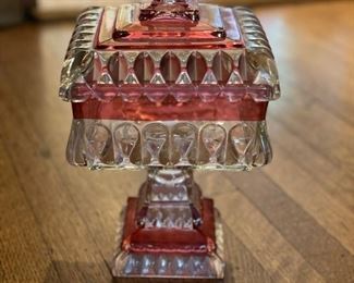 Vintage Westmoreland Cranberry Glass Lidded Candy Jar.