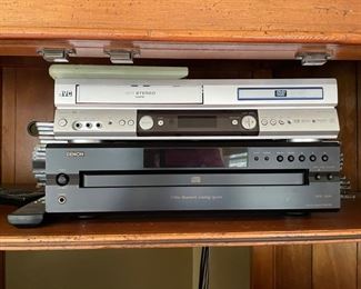 JVC VHS & DVD Player, Denon 5 Disk CD Player.