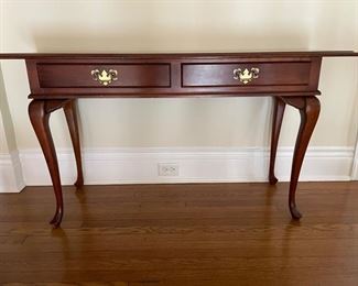2 Drawer Mahogany Console with Brass Pulls, 52"W 16"D 29"H. 