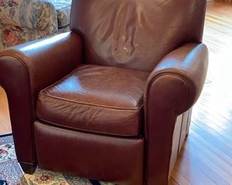 Crate and Barrel Leather Reclining Club Chair, 38"W 36"D.