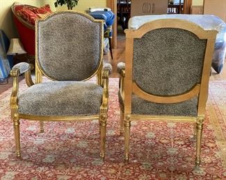 Set of two vintage French Bergeres. Gilt with faux animal print upholstery. Photo 2 of 2. 