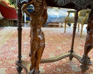 Antique carved mahogany demilune table purchased at DuMouchelles. Photo 2 of 2. 