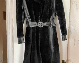 Ladies leather and faux fur coat