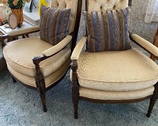Great pair of vintage high-back upholstered chairs
