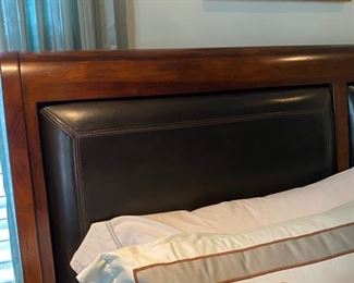 Close up of the leather insert panels to this GORGEOUS King Sleigh Bed - Mom is sure to have sweet dreams in this beautiful bed!