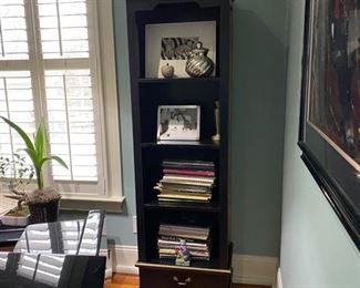2 of these bookcases are available.  I LOVE how they frame the window and give the impression of built ins for the office.  Smart solution and detailed with just a hint of paint for a custom look.