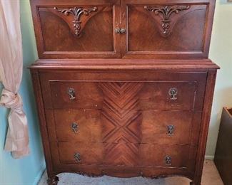 Now $65!!! Antique  3 drawer dresser, inside top doors has 2 lingerie drawers