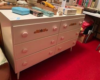 White painted dresser with decals