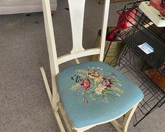 Sewing rocking chair with needlepoint seat
