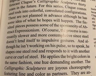 Paragraph explaining Clague's Calligraphic Sculptures series