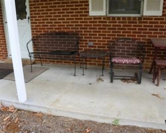 Heavy metal patio furniture - rocker chair, bench and table