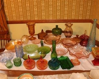 Great assortment of colored/Depression glass