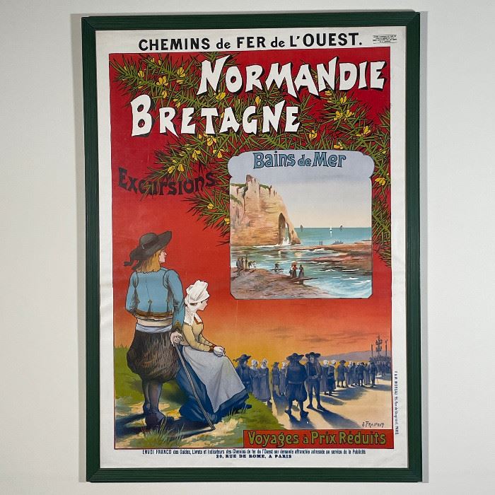 NORMANDIE BRETAGNE POSTER | Framed French poster, "Chemins de Fer de L'Ouest" / "Bains de Mer"; overall 43-1/2 x 31-1/2 in.