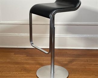 ITALIAN LAPALMA LEM BARSTOOL | Black leather upholstered bar stool with chrome base, labeled on the bottom; h. 34 x w. 14 x d. 16 in.