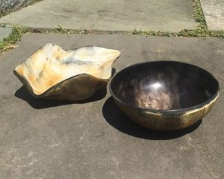 (2pc) CARVED HORN BOWLS | Possibly for caviar