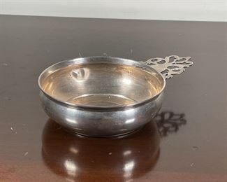 STERLING SILVER BOWL | With openwork handle [bowl dented]; w. 7-1/2 in.