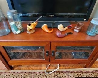 Tv stand, collectors pipes