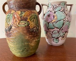 Roseville Pottery Vases “Blackberry “ 8.25”H and “Morning Glory” 8.25”H