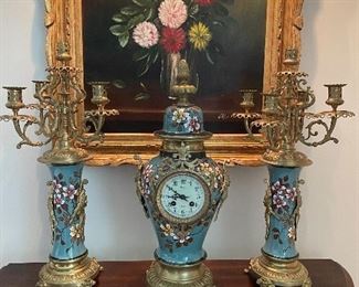 Late 19th Century 3 Piece French Clock Garniture
