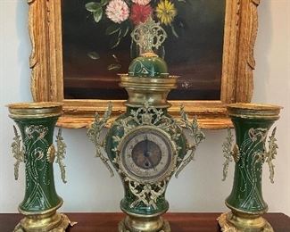 Late 19th Century 3 Piece French Clock Garniture