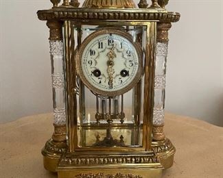19th Century Samuel Marti Crystal Column and Dore Bronze Clock