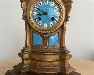 19th Century Aux Mill Pendules Clock on Wood Base            case by Philippe Mourey