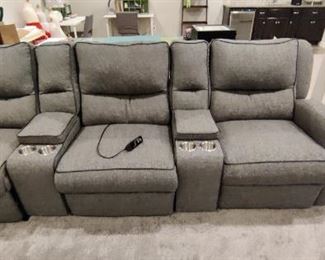Hawkins POWER Reclining Modular Theater 5 Piece Theater Seating (Grayson Tweed) LIKE NEW BARELY USED!