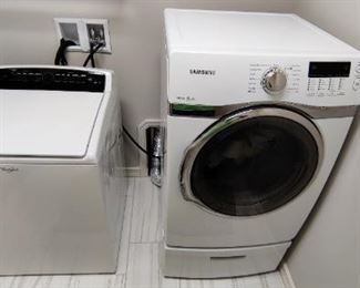 Whirlpool Cabrio Washer 2 yrs old and  Samsung Electric Dry 9yrs old with drawer base