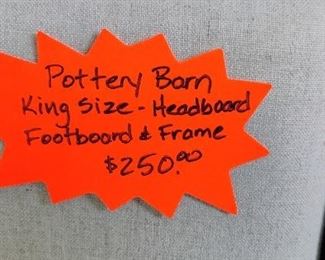 Pottery Barn - King Size, Headboard, Footboard & Frame $250 - Great Condition!!!                                                                             