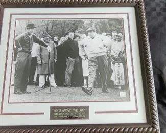 Jackie Gleason and Arnold Palmer on golf course "AND AWAY WE GO ", Framed & Signed w/COA
