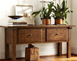 Online pic-Pottery Barn The Sawyer Console Table console table evokes that style with design details like exposed battens, faux dowel pins and decorative escutcheons.