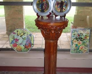 Hand Carved Pedestal - Stain Glass