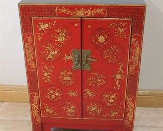 #1.  $125.00.  Red Cabinet 33” X 24” X 16” 