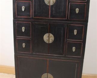 #2.  $250.00.  Campaign style cabinet 3 parts shown there is a 4th piece 57.5” X 33.5” X 17”