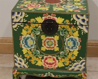 #7.  $100.00 Bright painted floral cube box 21” X 17.5” X 17.5” 