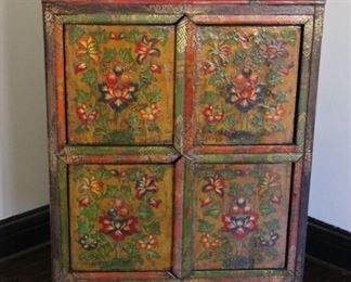 #23. #150.00  Painted Asian cabinet 35.5” X 27.5” X 15.5” 