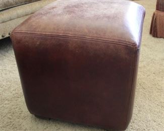 #41 $125.00  Leather cube/ottoman 19.5” square .  Note the surface wear.  As is.