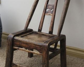 #45.  $80.00   small mini hardwood chair 26” X 16.5” X 21”