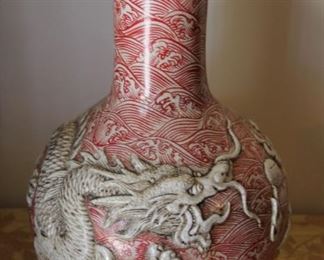 #51.  $300.00   Chinese dragon bird vase 16.5” X 9.5” 