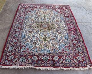 #70.  $700.00)  silk wood blend hand knotted rug 63” X 43.5” (5x3 appx.)