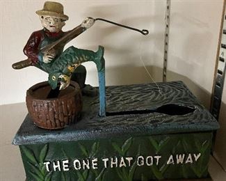 "The one that got away" Cast iron bank.