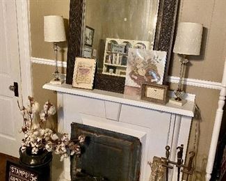 Ornate Wall Mirror, Fireplace Accessories, Lamps