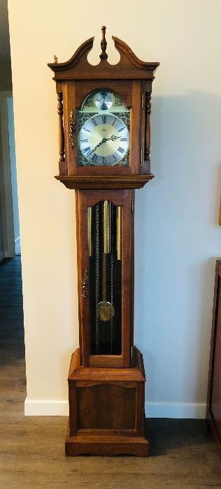 Emperor grandfather clock 74" tall  x 10" deep $300