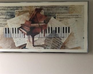 "Keys To Music" framed print in chrome frame. 26” x 14” $25