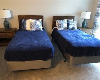 Pair of twin beds-new! $500. Pair of nightstands $140. Lamps not for sale.