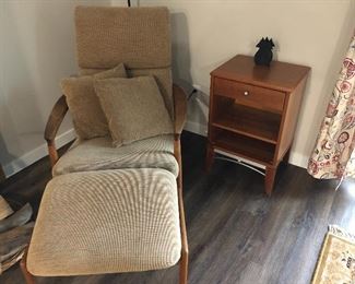 Tan chair and ottoman (sold) $450. Side table $70. 