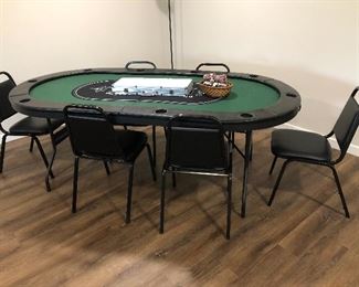 Collapsable poker table with 6 chairs and poker chips $250