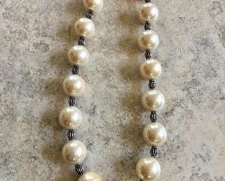 $25 Faux  Pearl and silver beaded  necklace.  17.5"L 