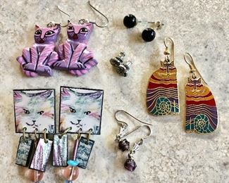 $20 each cat earrings including Lauren Burch (SOLD) , $10 each studs and small earrings.  Cat earrings: 2"L 